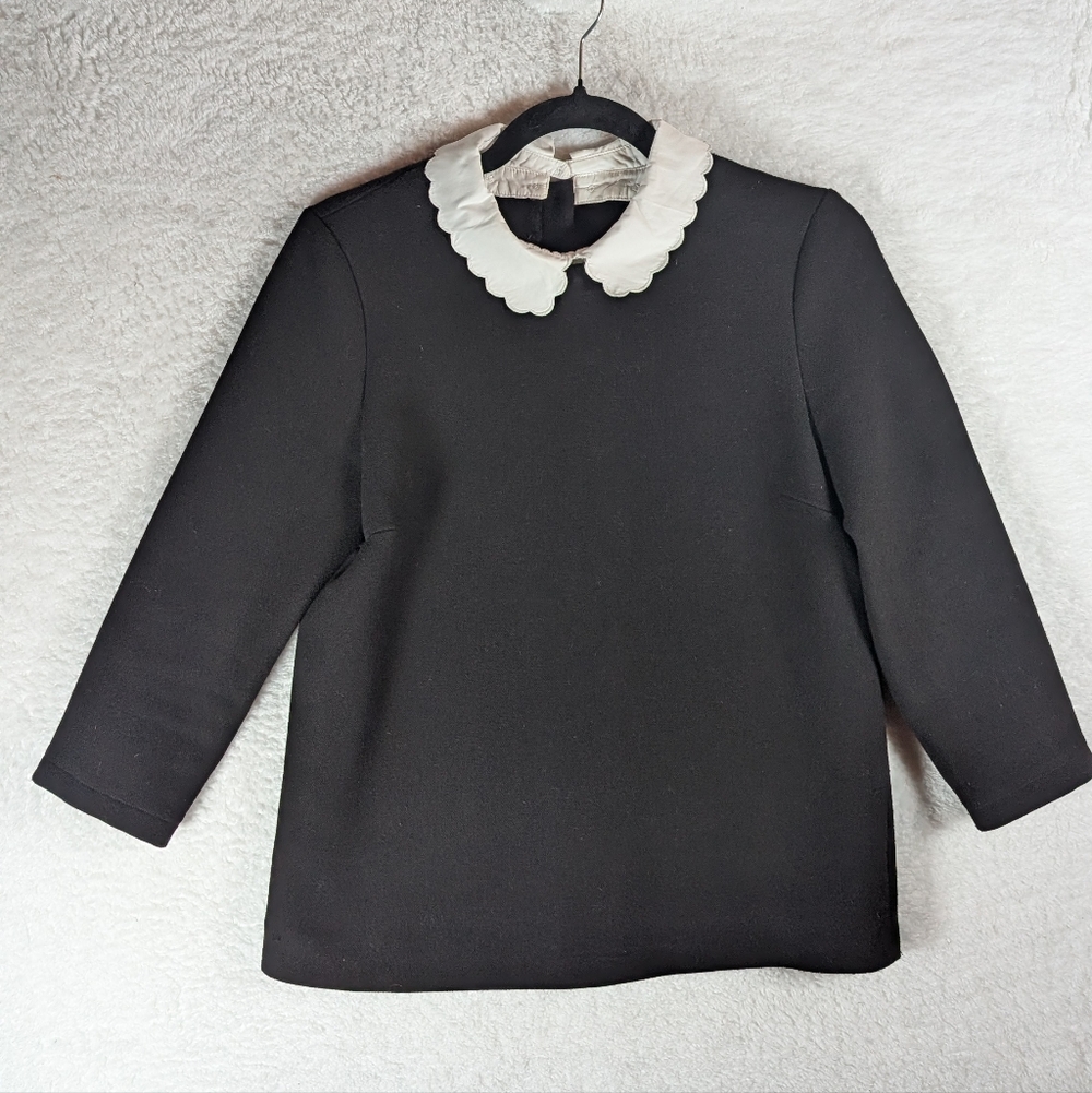 Sezane Black Blouse with Removable White Scalloped Collar